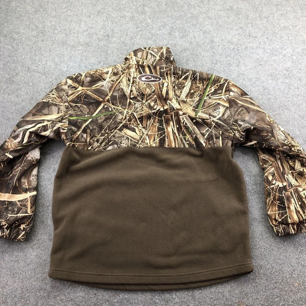 Drake Jacket Youth 14 Brown Camo Fleece 1/4 Zip Anorak Pullover Hunting